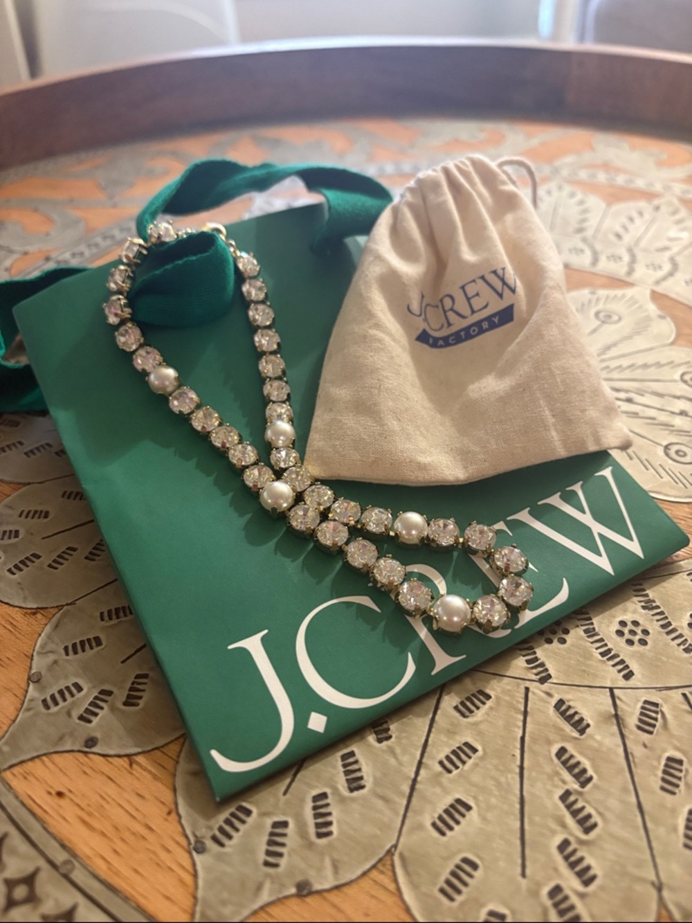 J. Crew Pearl and Crystal Necklace - White Pearls, Clear Crystals